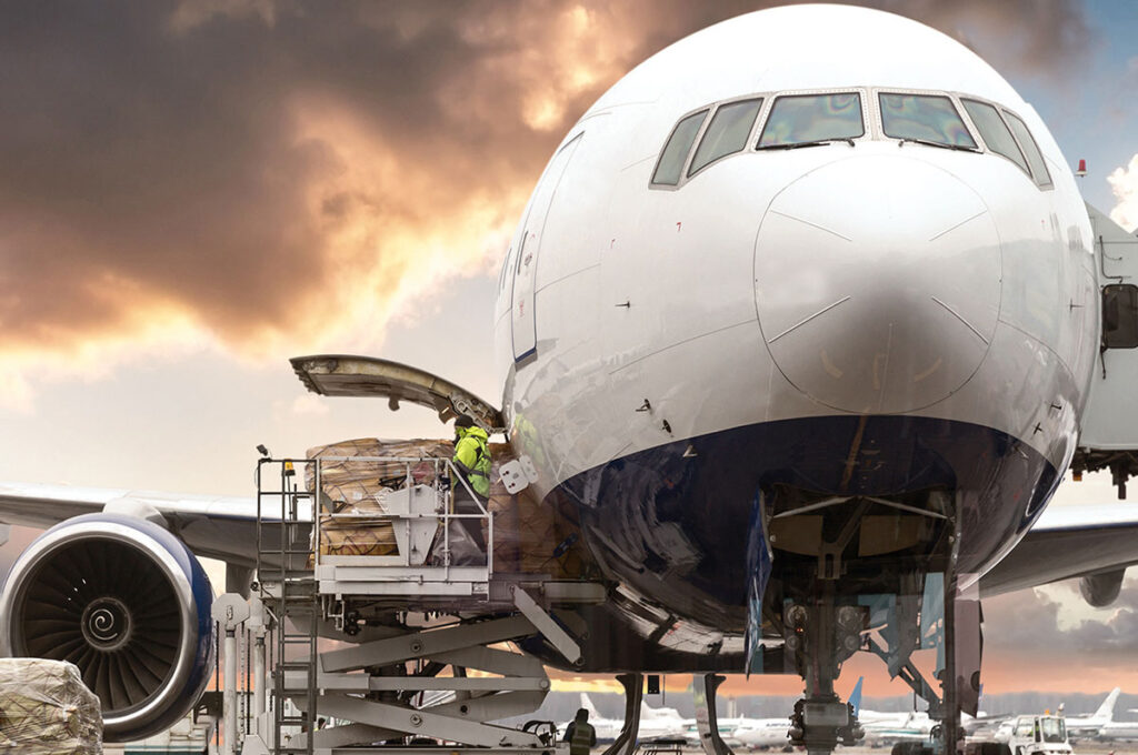 loading cargo into the aircraft before departure