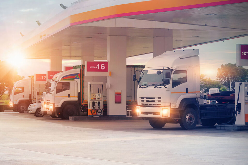 Trucks refuelling in petrol station