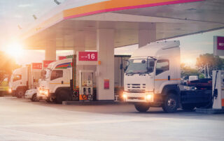 Trucks refuelling in petrol station