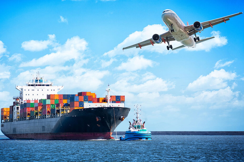 Ocean Freight Ship and Air Freight Plane