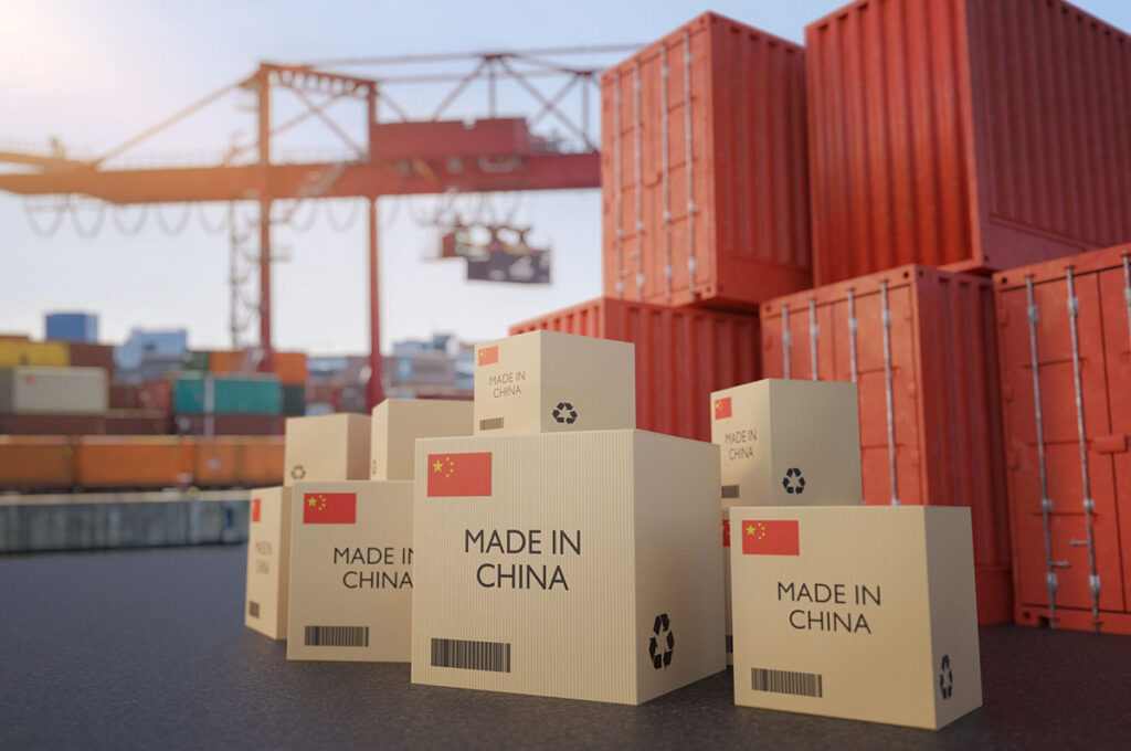 Chinese Cargo Containers Awaiting Shipping Freight