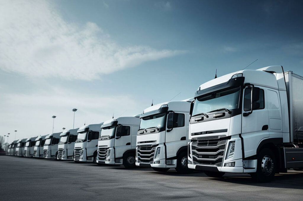 Road Freight Vehicles Lined Up